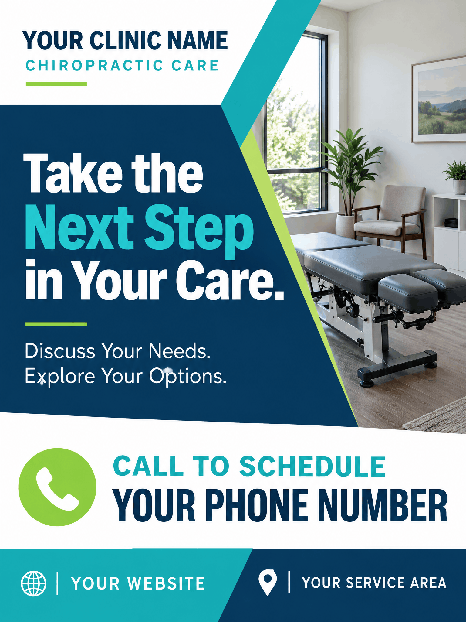 Illustrative chiropractic postcard ad with placeholder practice details